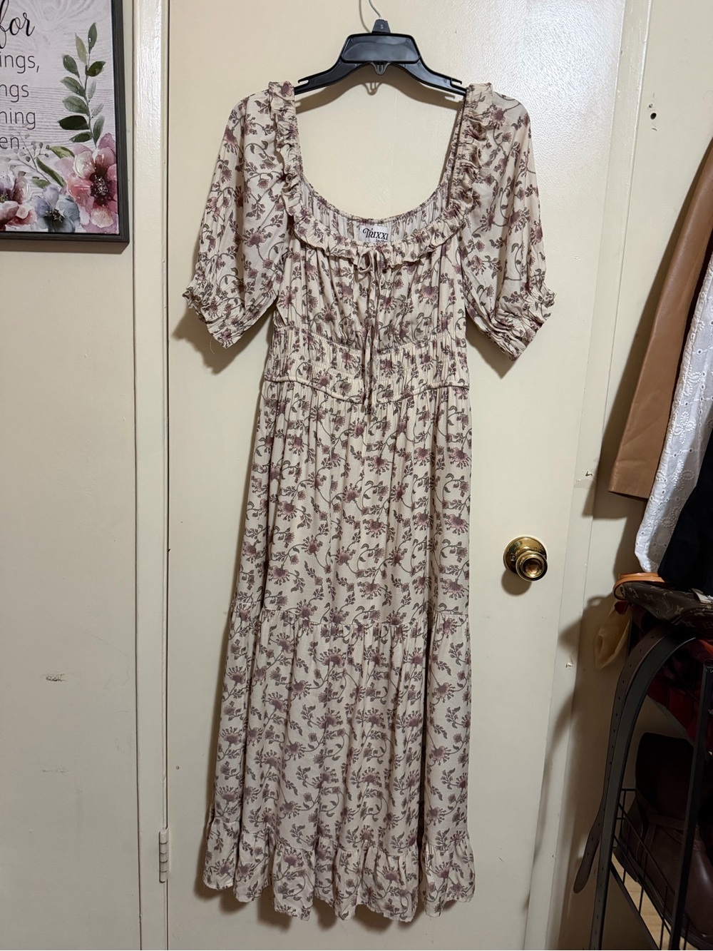 Trixxi Cream Maxi Dress with Mauve Floral Print